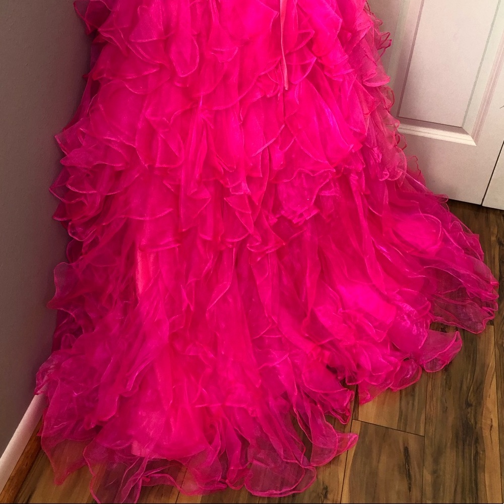 🔴CLEARANCE NEW TIFFANY DESIGNS SZ 4 NEON PINK CORSET BEAD ORGANZA FORMAL GOWN - Picture 7 of 14